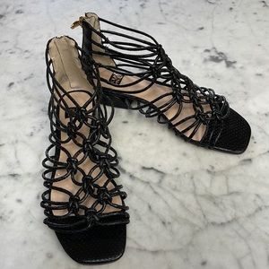 LOUISE et CIE Black Leather Gladiator Zip-Up Sandals NEW Size 36.5 6